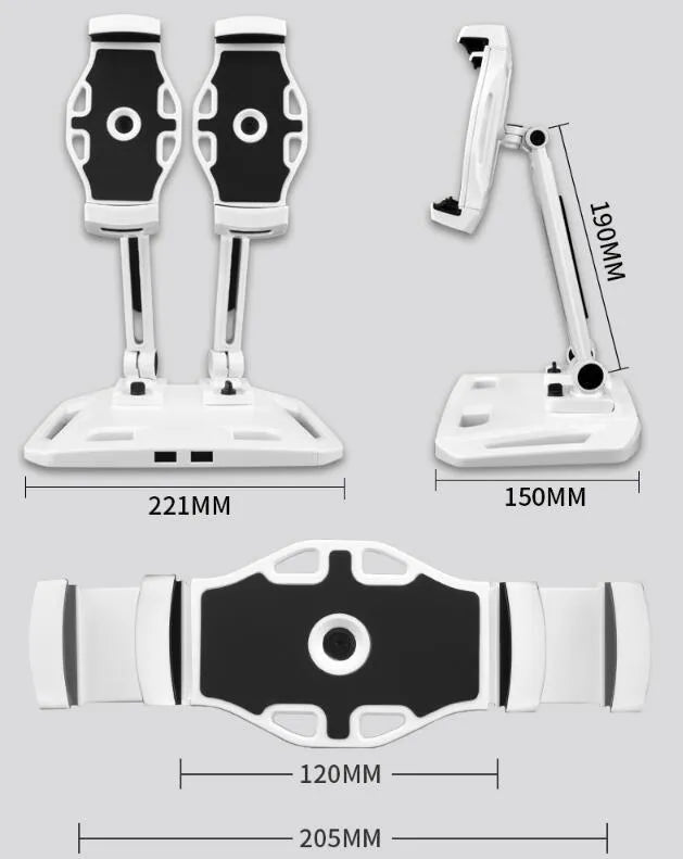 Double stand aluminium alloy phone holder in white or black, desktop support frame for phablet phones, 1.73kg
