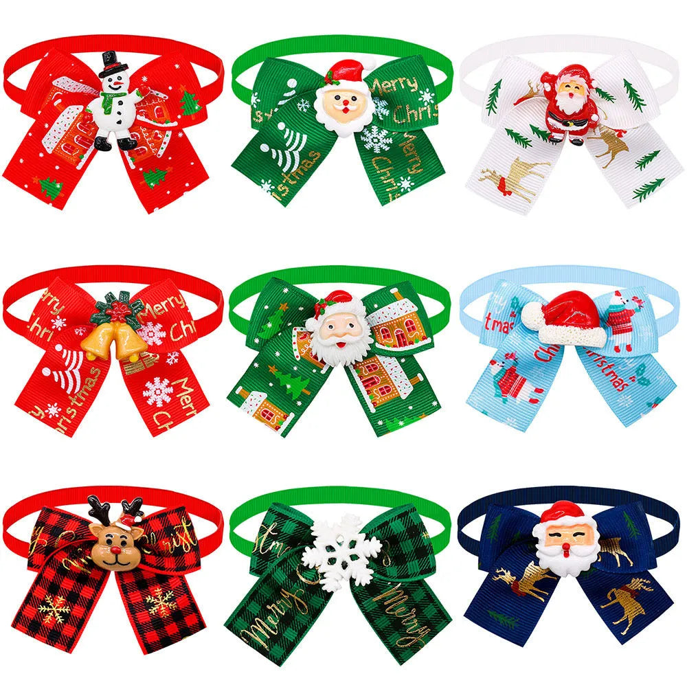 British-style red and green polyester Christmas bow tie accessory for pets, dolls, or tree decoration