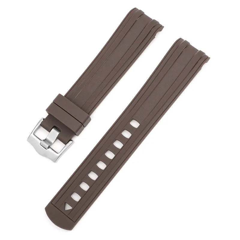 20mm wide watch strap in multiple colours featuring a silver-toned buckle.