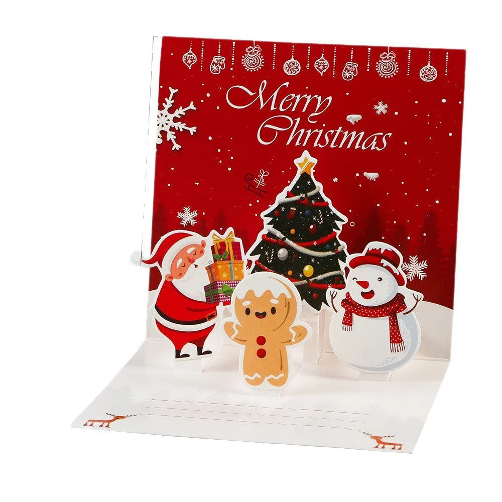 Three-dimensional blessing greeting card in fresh style with handmade cardboard construction, shown in cyan colour