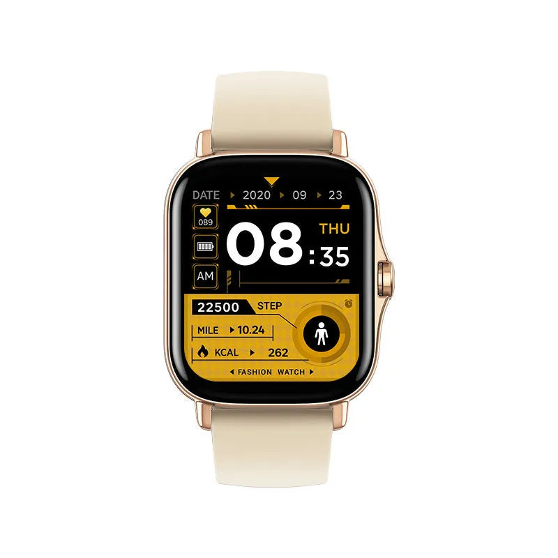 GT20 smart watch with alloy case and silicone band showing heart rate monitoring on 1.75-inch screen