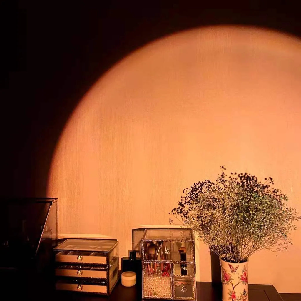 Sunset red rainbow projection lamp with USB power connection and push-button switch