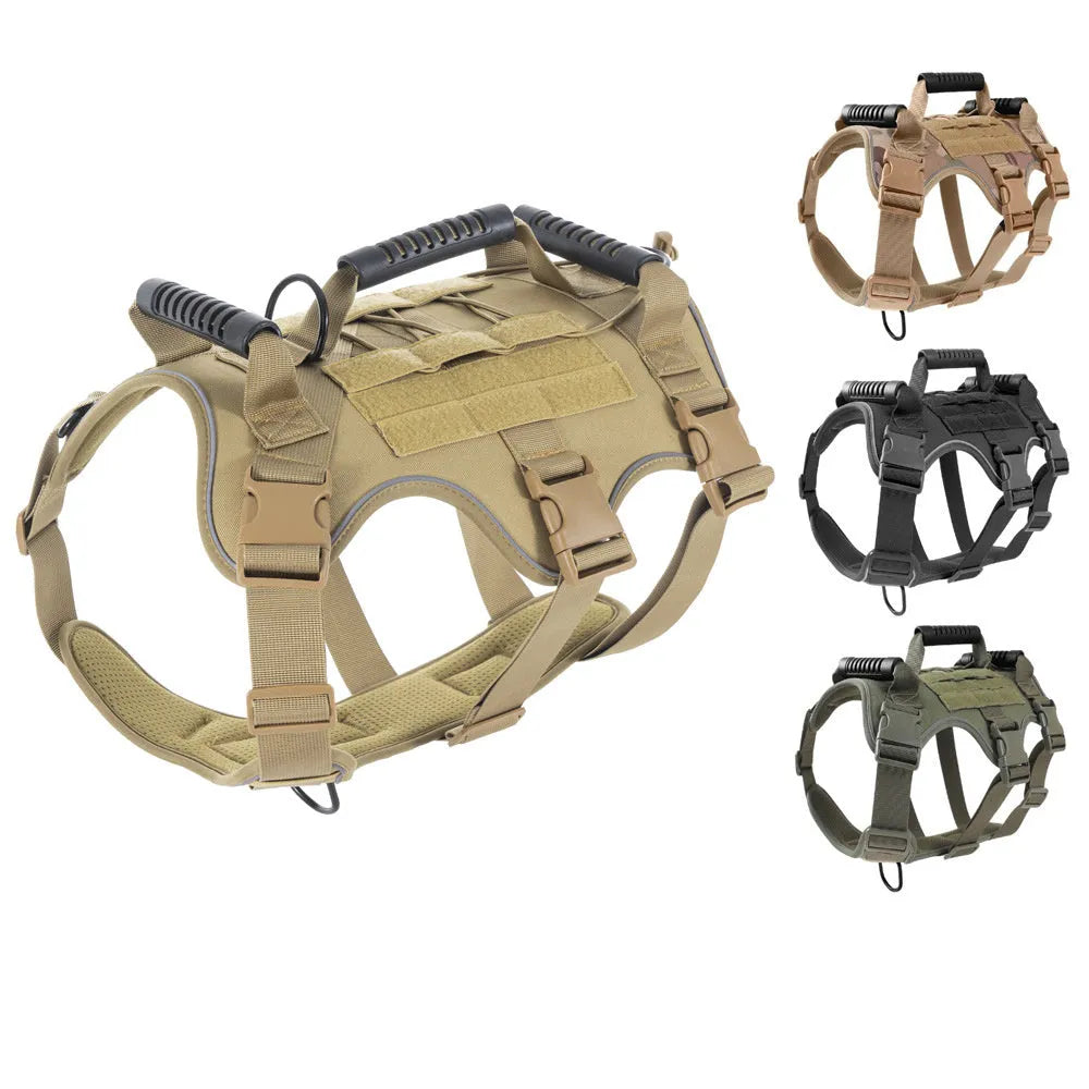 Dog chest harness anti-rush reflective breathable in black, camouflage, green, khaki for medium large dogs