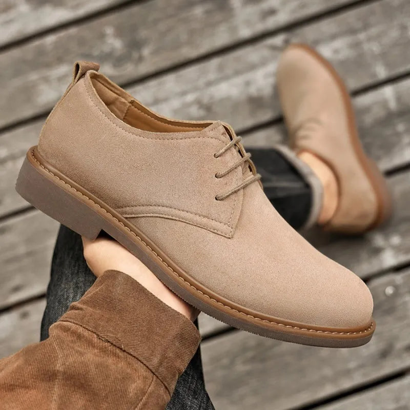 Men's retro British Martin shoes PU leather lace-up work boots apricot colour round toe rubber sole