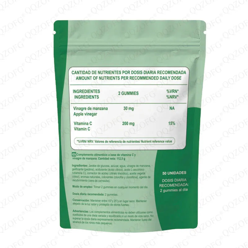 Bag of 50 apple cider vinegar gummies with vitamin C, vegan pectin base, natural apple flavour