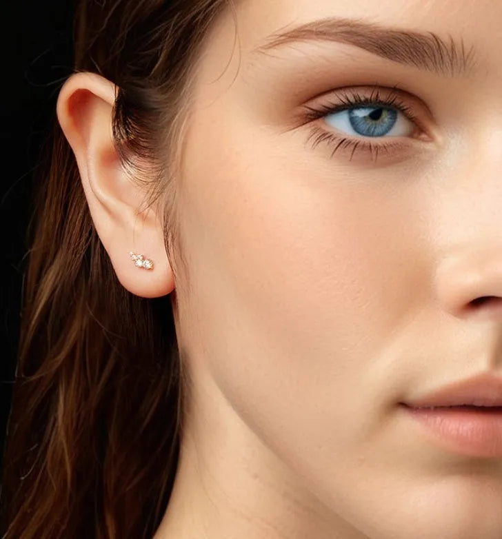 Geometric moissanite stud earrings in 925 silver with bubble design gold finish