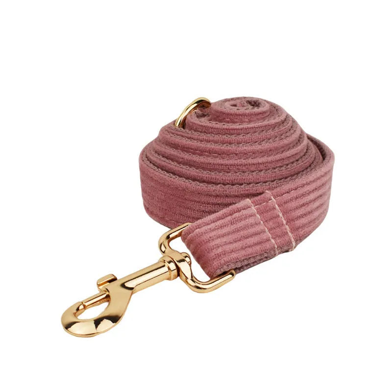 Corduroy dog collar and leash five-piece set with matching red bow, vest, and poo bag holder for medium-sized dogs