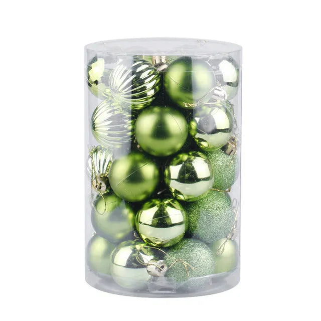 34-piece set of 4cm plastic Christmas balls in assorted colours with shiny finish for tree decoration