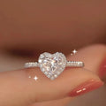 Heart-shaped adjustable open copper ring for women in pink, white, red, blue, green, or purple diamond colour design
