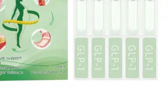 Box containing five care drop pieces for facial serum treatment with hyaluronic acid