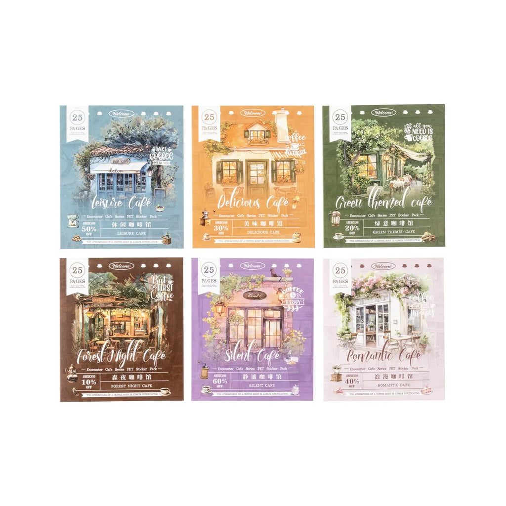 Encounter Cafe Series hand account sticker package with retro cafe design