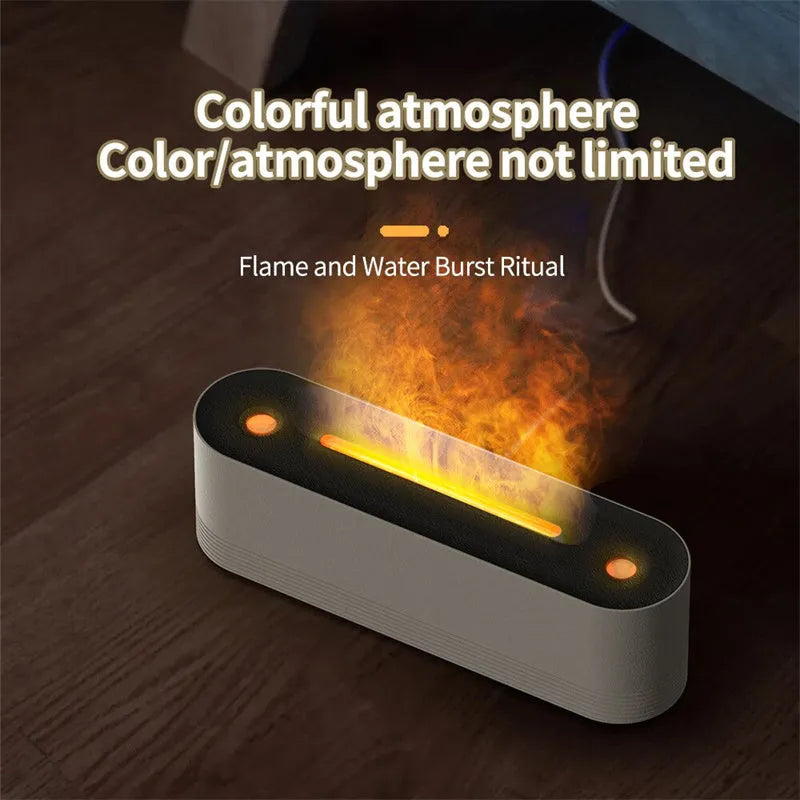 Black or white ultrasonic aroma diffuser with 7 colour LED flame lighting and cool mist output