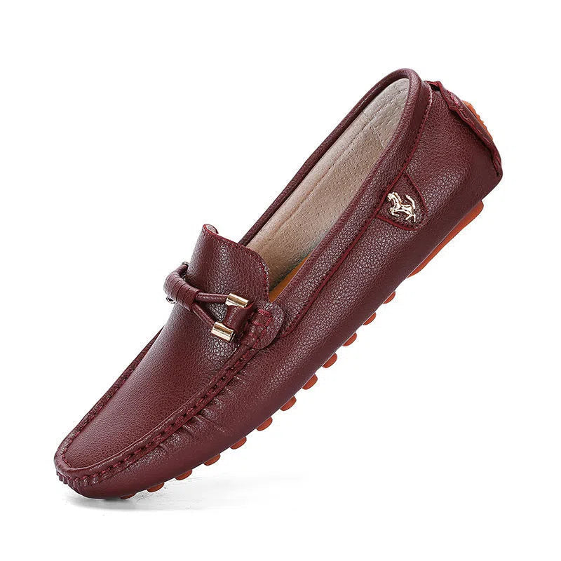 Plus-size men's loafer-style moccasins in black with open toe, second-layer cowhide upper, and low heel