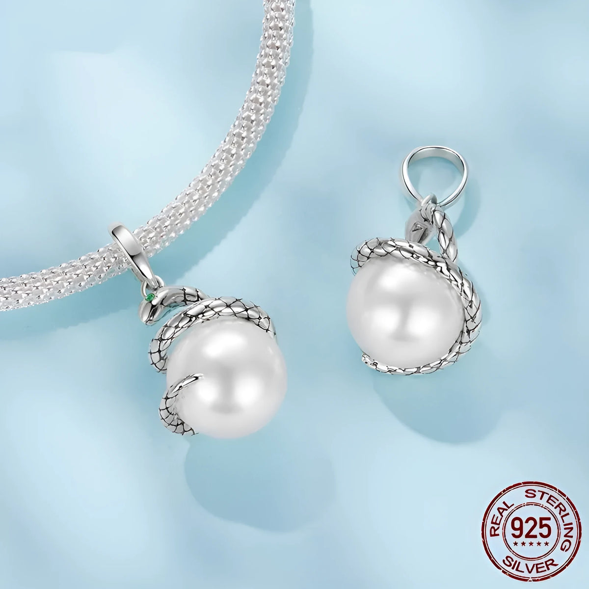 S925 silver snake running pendant charm, 2.4cm x 1.2cm, with 0.45cm aperture, retro style, colour SCC3096