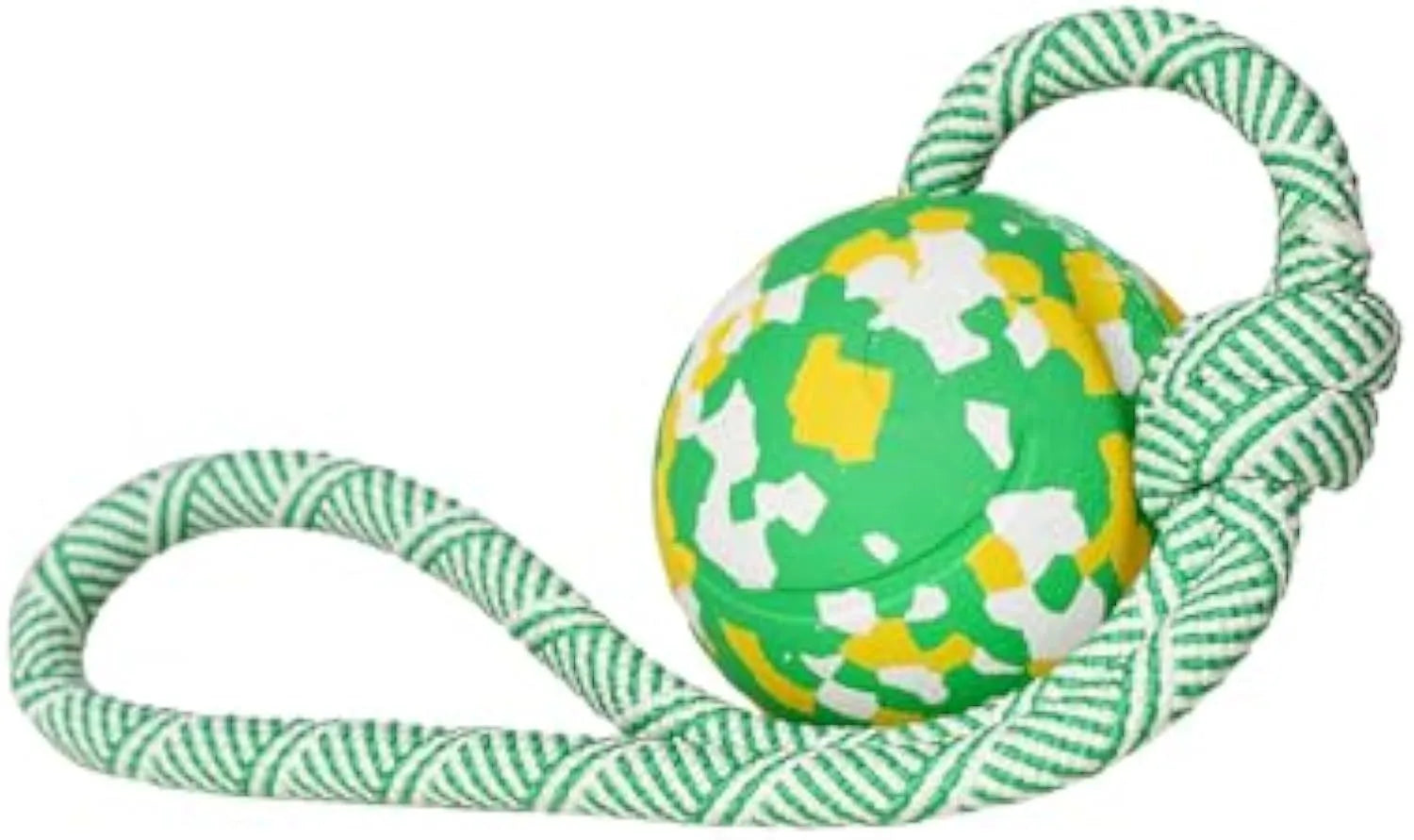 Dog ball on rope toy with natural rubber ball and nylon rope for interactive play