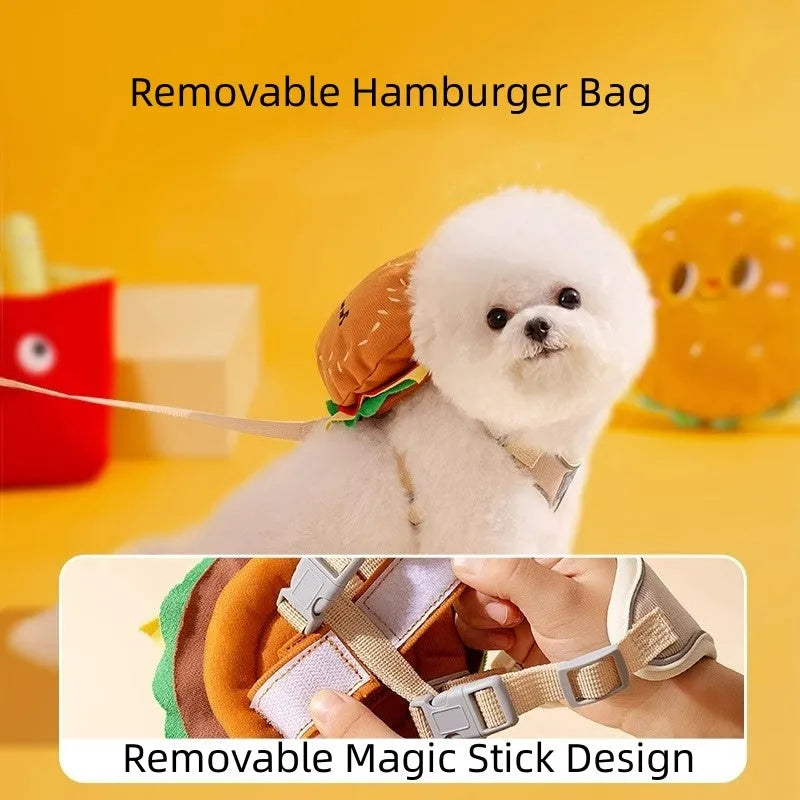 Cartoon hamburger chips design adjustable pet vest leash rope in escape-proof walking harness