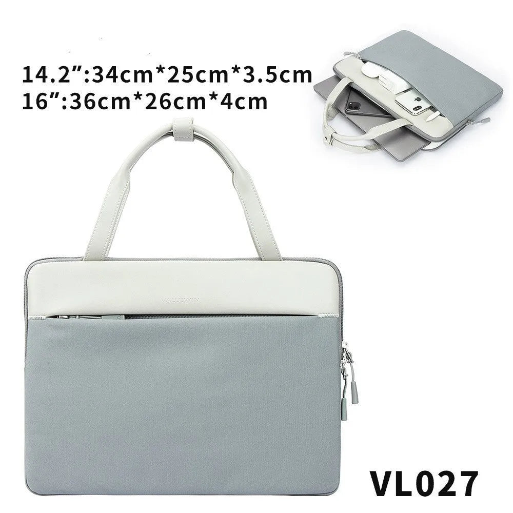 14.2 inch polyester laptop sleeve with soft handle and zipper pocket in light gray, green or orange
