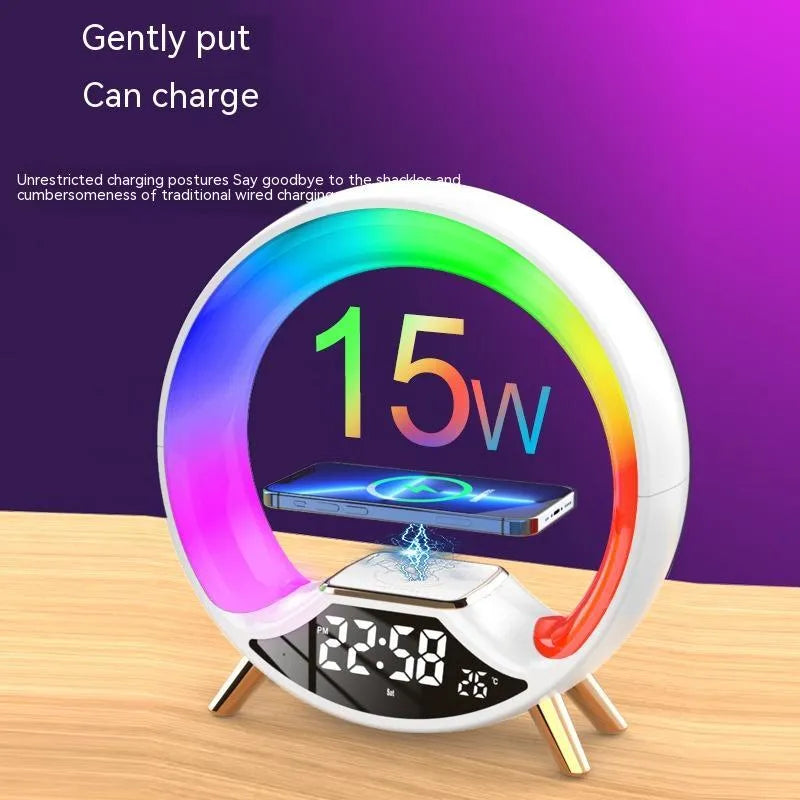 O Light three in one wireless charging Bluetooth speaker night light with digital clock display