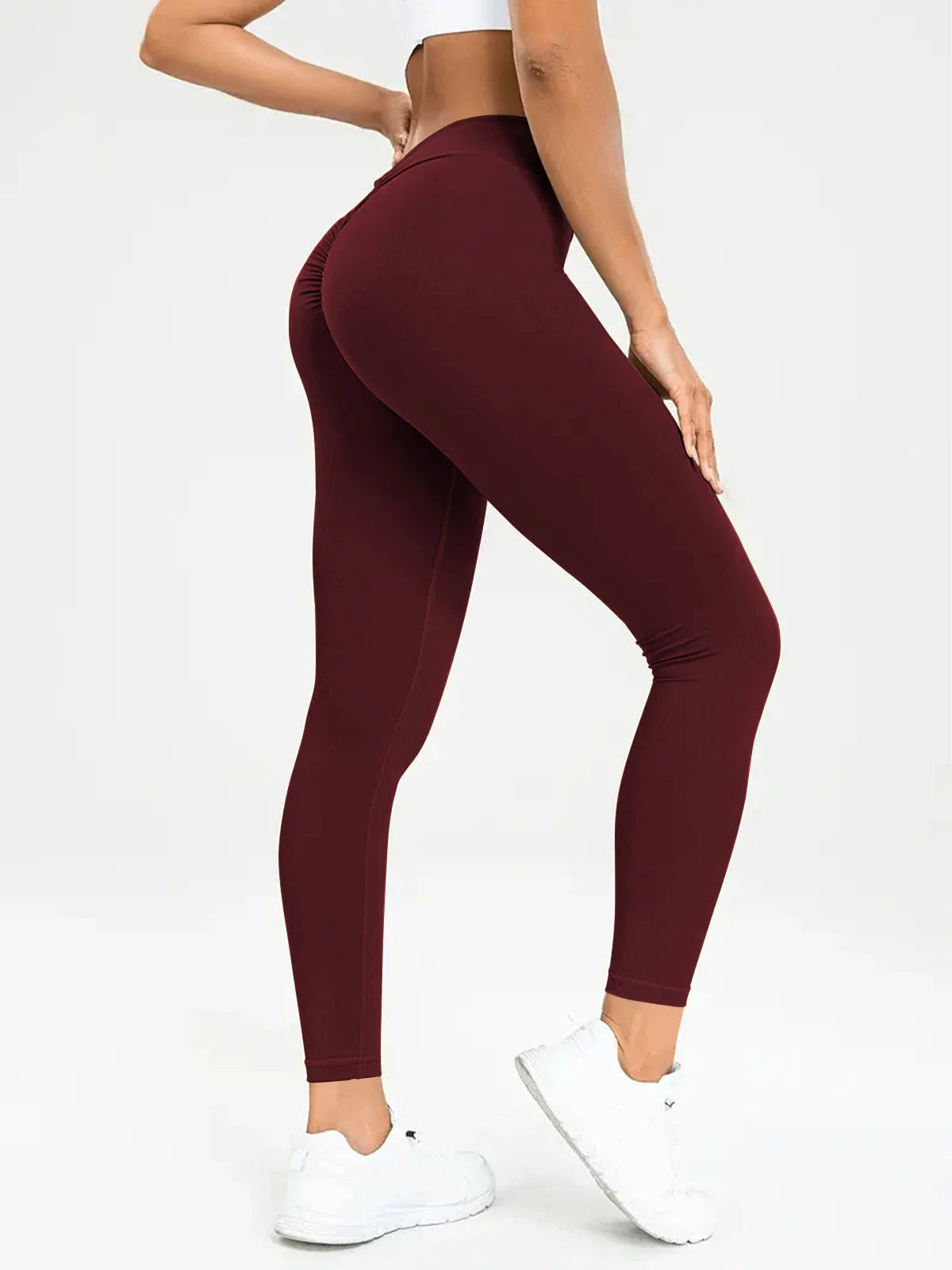 Women's high-waist yoga pants made of premium polyester fabric with a slimming, flattering design