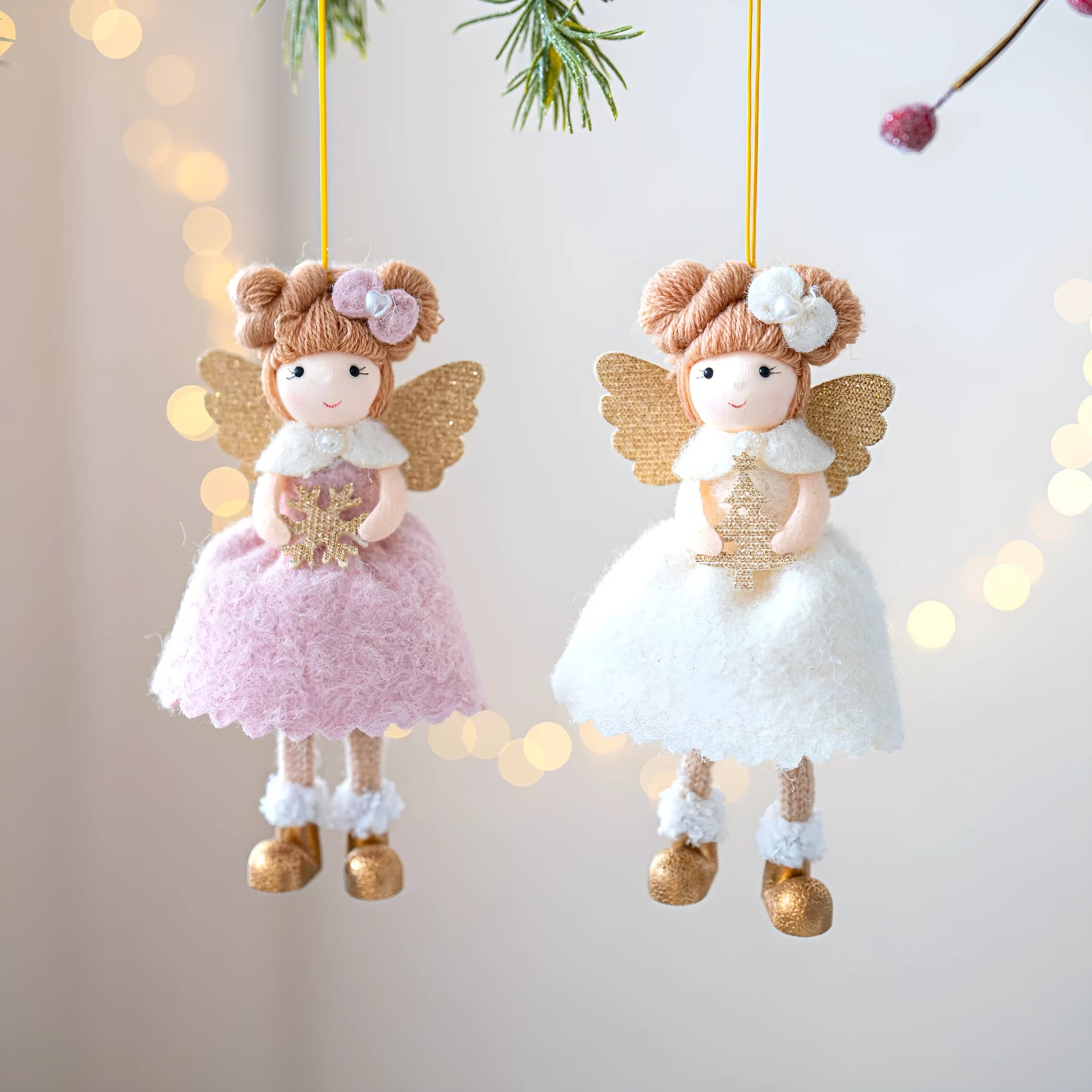 Christmas angel wings plush pendant in pink or white cloth with modern design