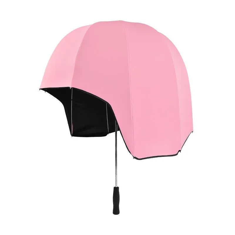 76cm diameter helmet umbrella with long handle in vinyl-laminated NC fabric showing dual sun and rain protection design