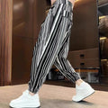 Men's striped casual trousers with ankle tie fastening in cropped ice silk design