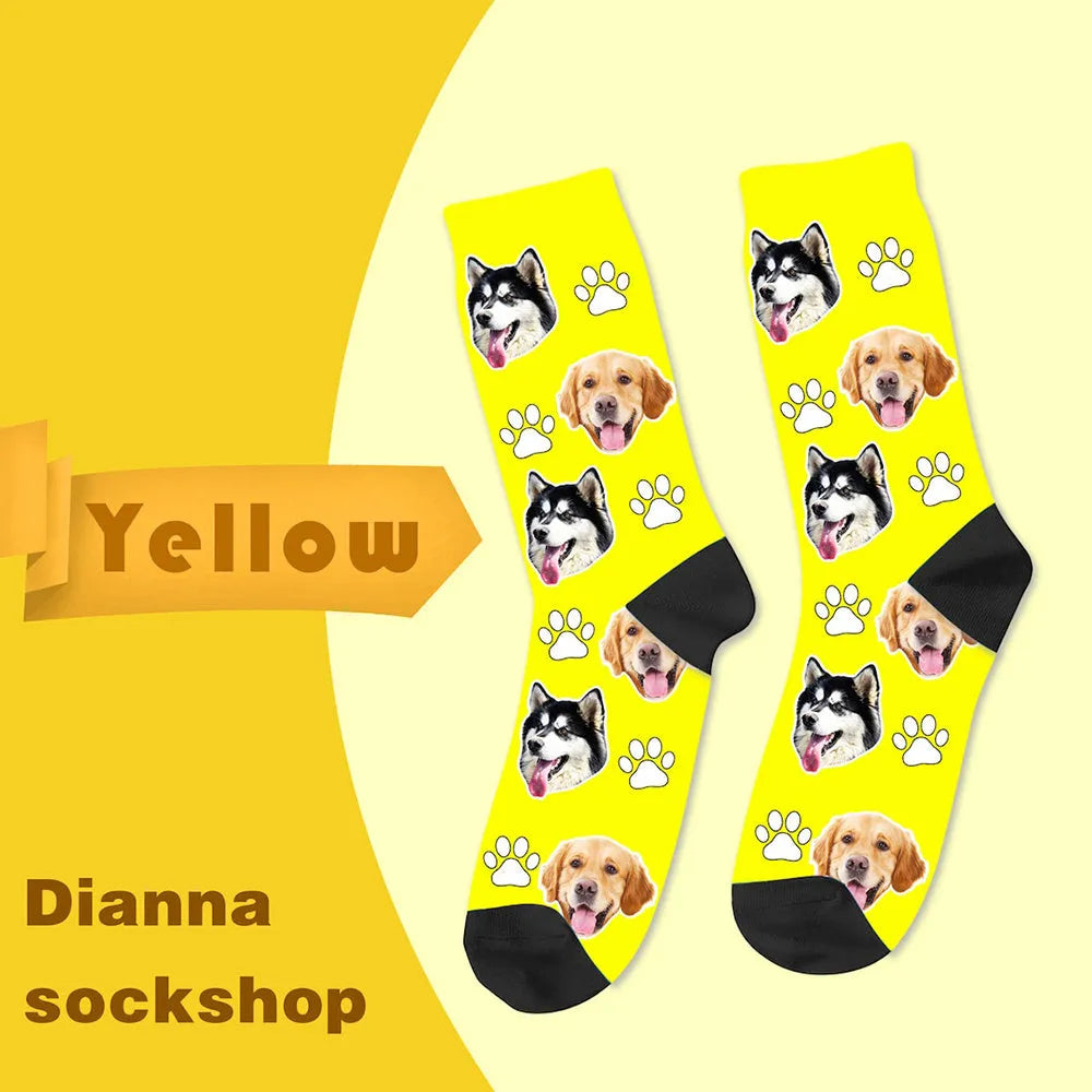 Personalised mid-calf tube socks with cartoon print customisation in multiple colour options