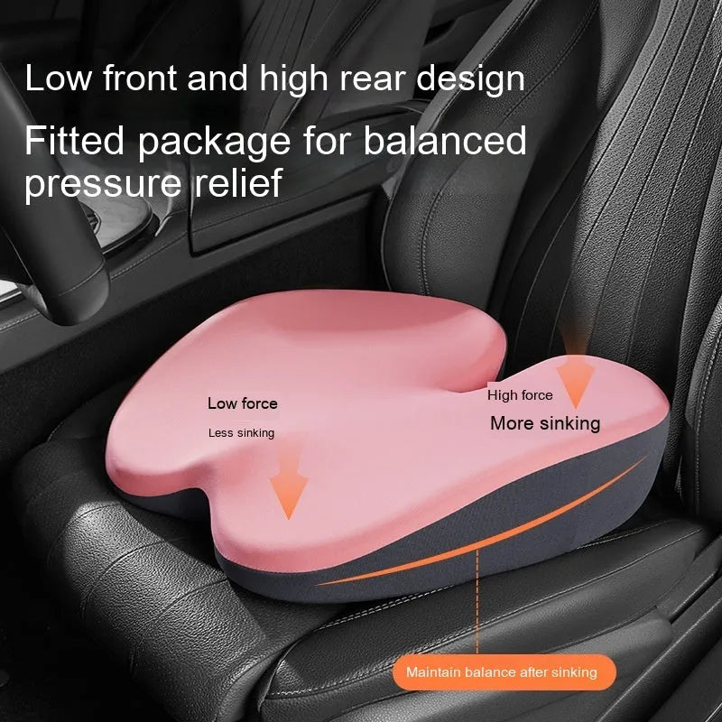 Car seat cushion and separate lumbar support pad set shown in available colours.