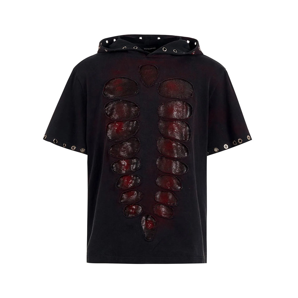 Black men's hooded sequin T-shirt loose fit short sleeves