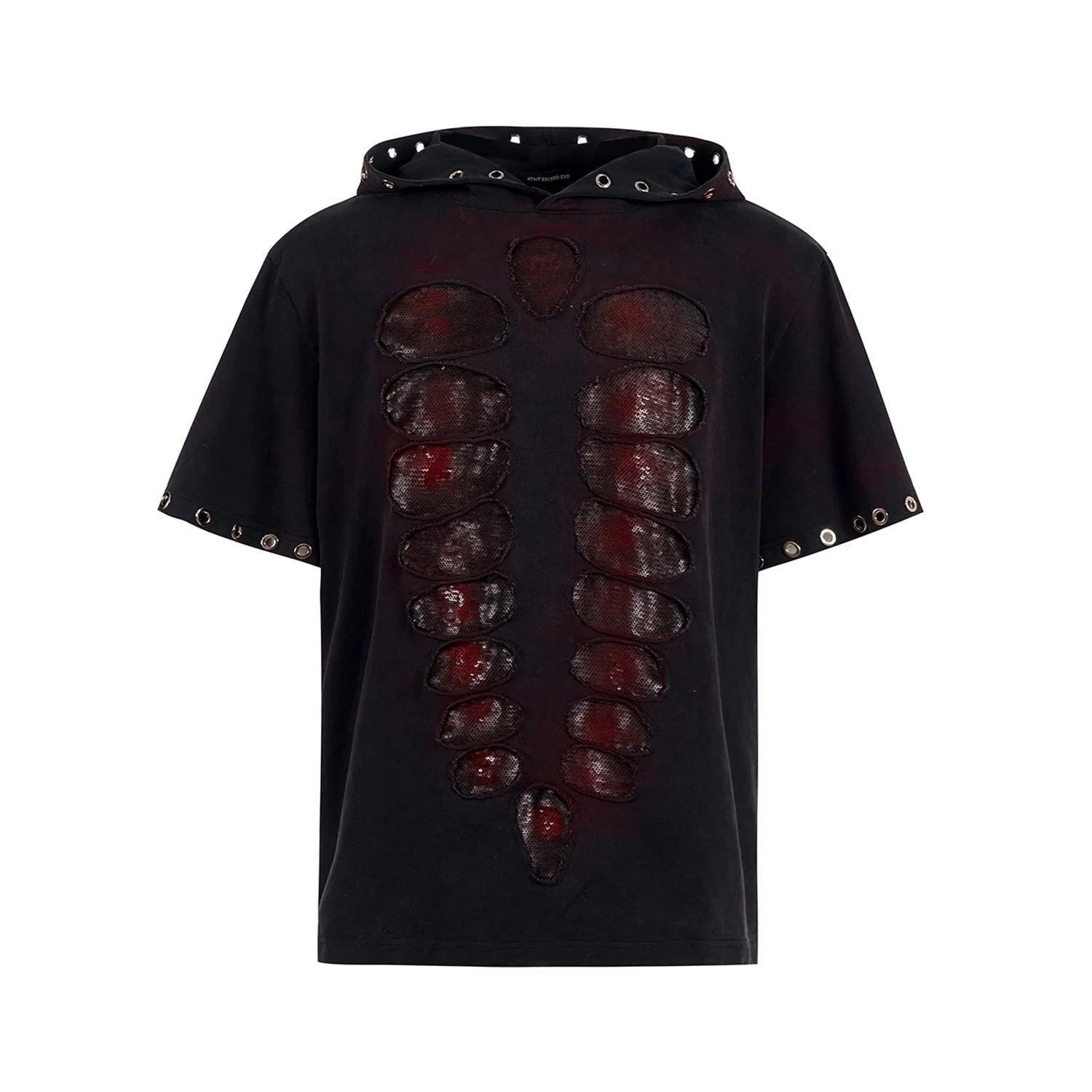 Black men's hooded sequin T-shirt loose fit short sleeves