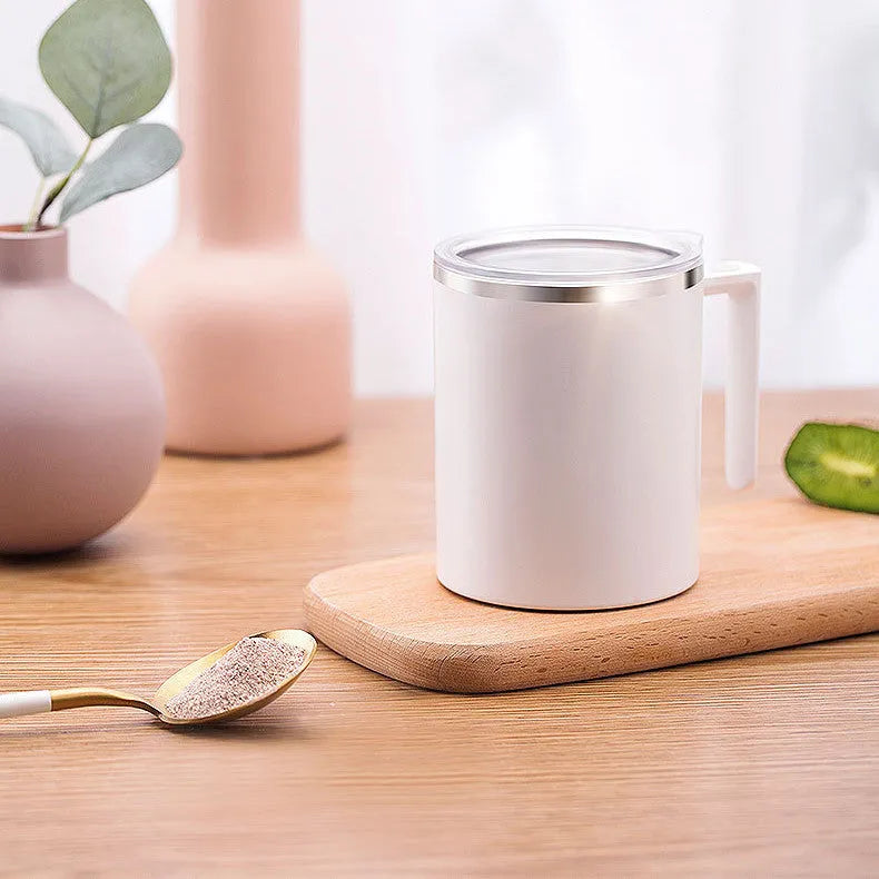 Portable smart magnetic automatic mixing coffee cup in solid colours with stainless steel interior