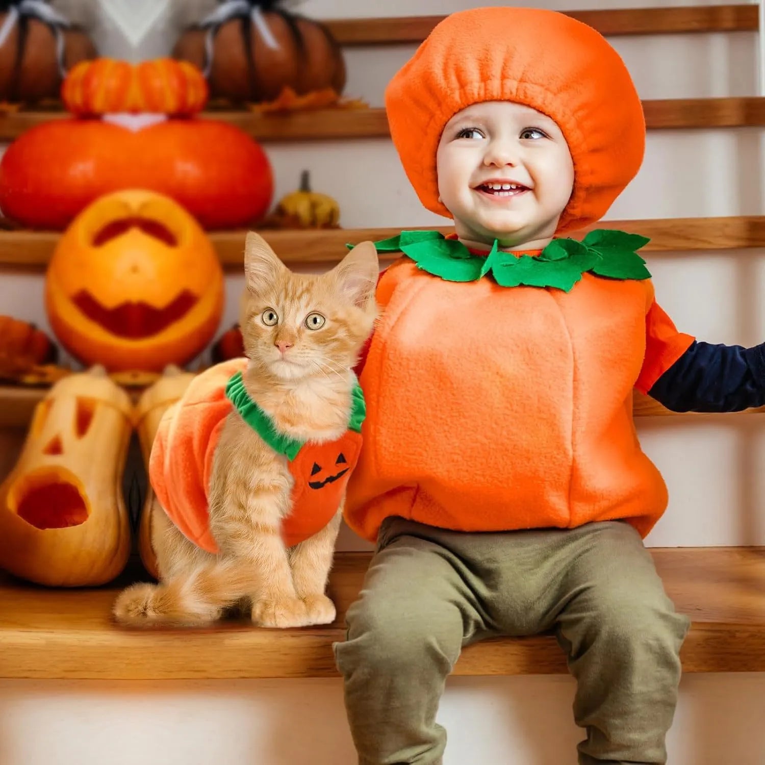 Orange plush pumpkin Halloween costume for small dog on mannequin