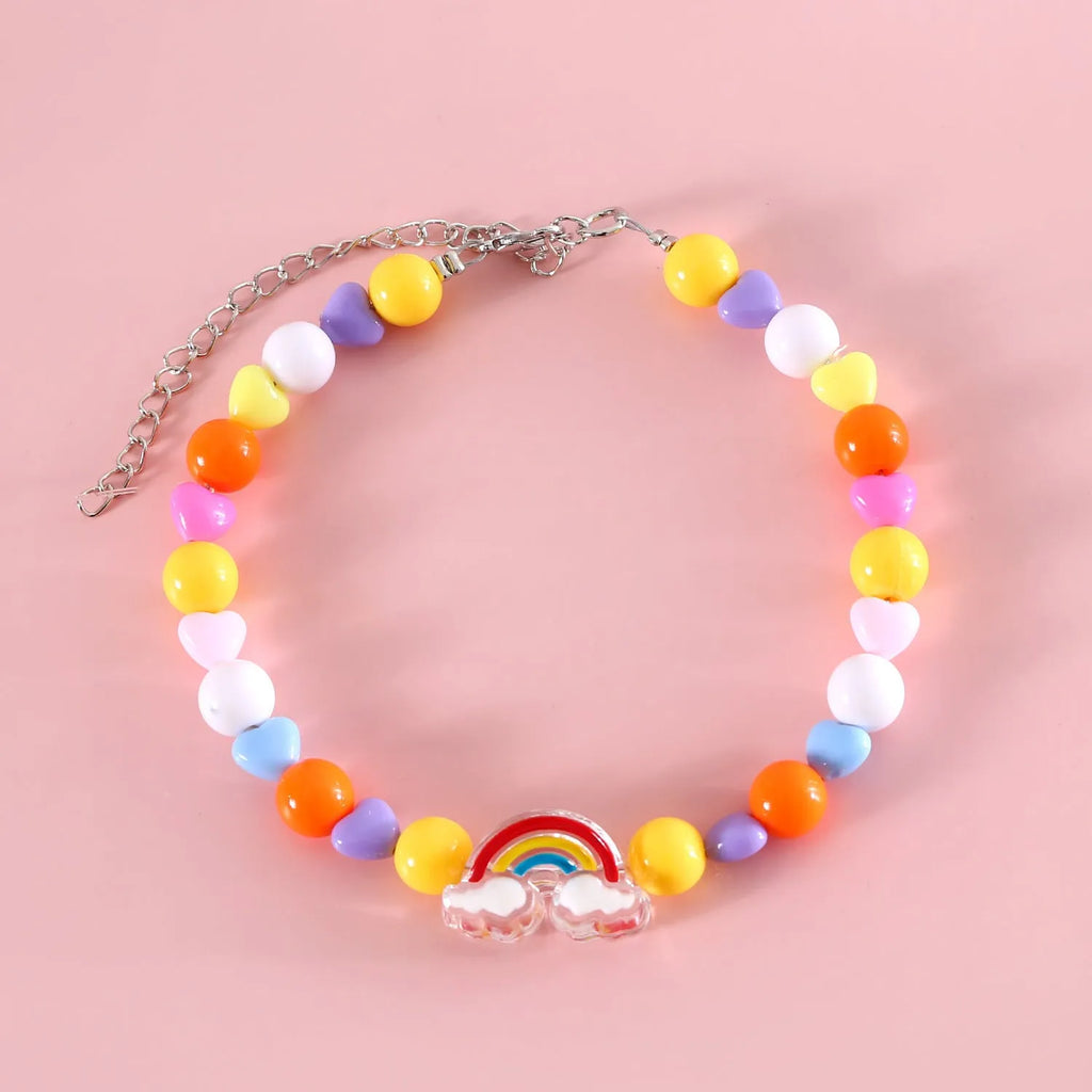 Colourful plastic bead pet necklace for cats in peach pattern with adjustable sizing