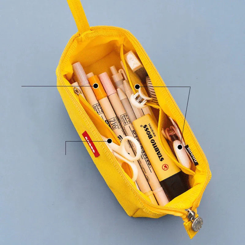 Oxford cloth pencil case with double zipper in black, dark blue and yellow colour options