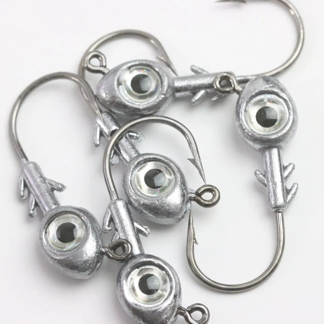 Cambrian Big Eye Fish Head Jig Hook with large painted eye in white, red, or green on a lead head, 5-14g