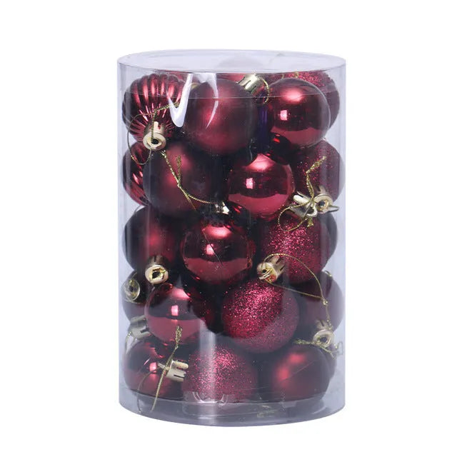 34-piece set of 4cm plastic Christmas balls in assorted colours with shiny finish for tree decoration