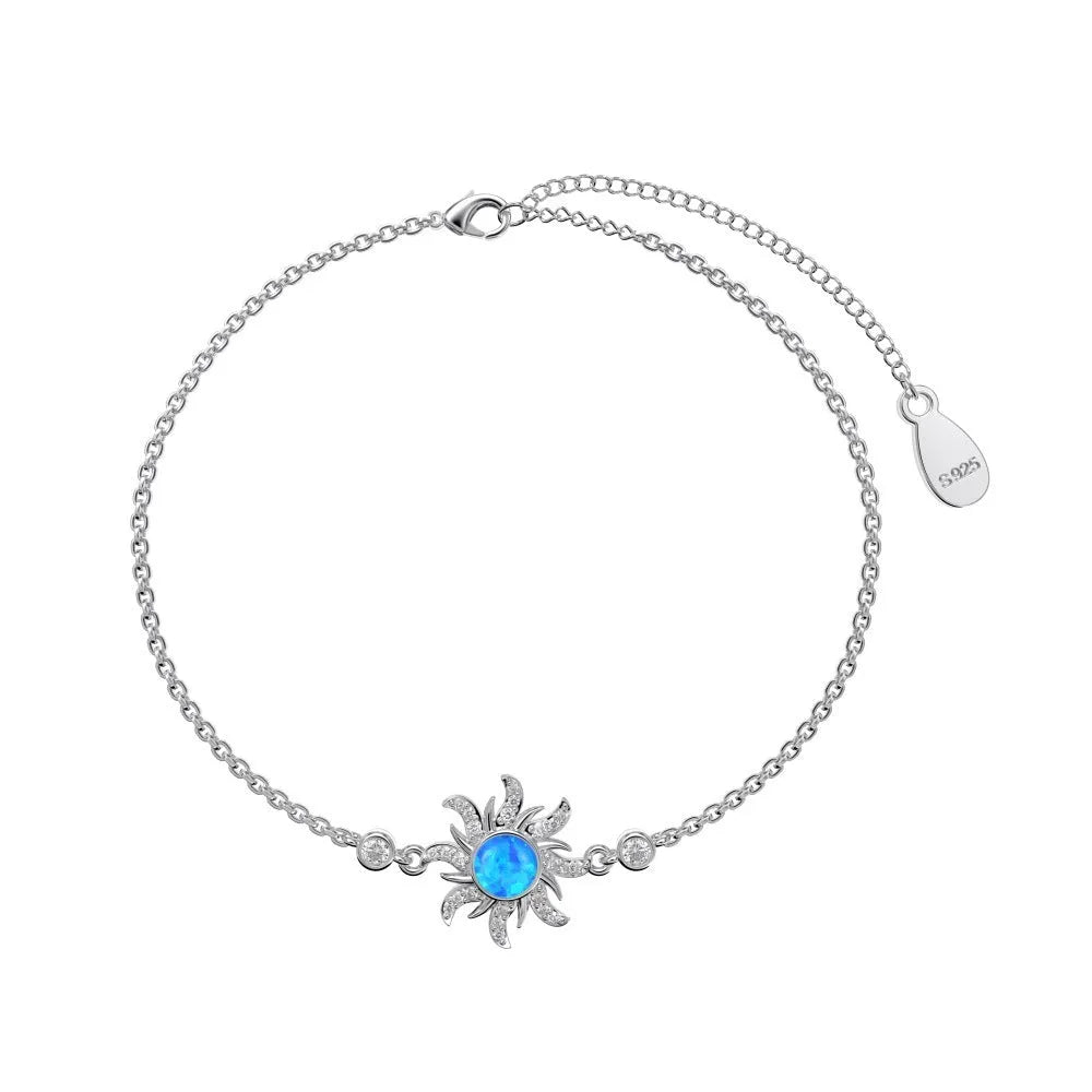 S925 sterling silver bracelet with opal and zircon in sunflower design starry compass motif