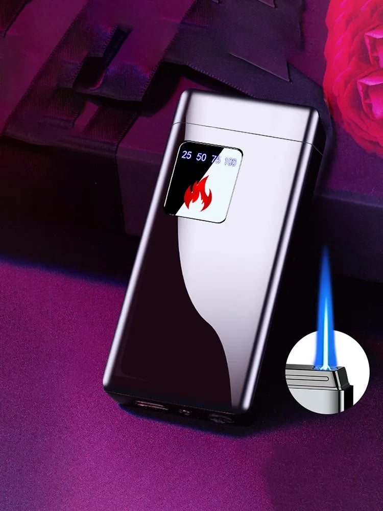 Touch-screen electronic lighter with alloy body, adjustable flame, and electroplated finish in black ice colour