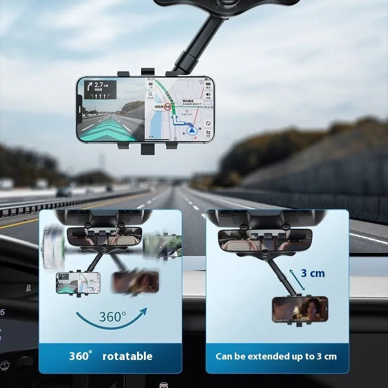 Anti-shake mobile phone holder navigation bracket in Mirror 5 generation black plastic on a car dashboard