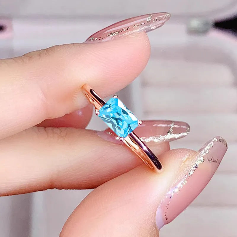 Sapphire blue zircon geometric bracelet ring with oval and love heart shapes on copper base