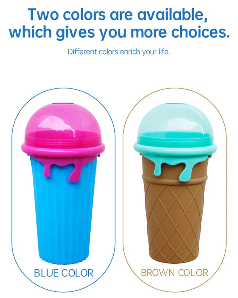 Blue 500ml silicone slushy maker cup for homemade smoothies and desserts