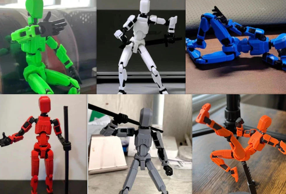 Posable 3D printed action figure mannequin toy with multi-jointed design for customizable poses and actions