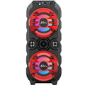 Blue portable Bluetooth speaker with colour LED lights and pull rod handle for carrying