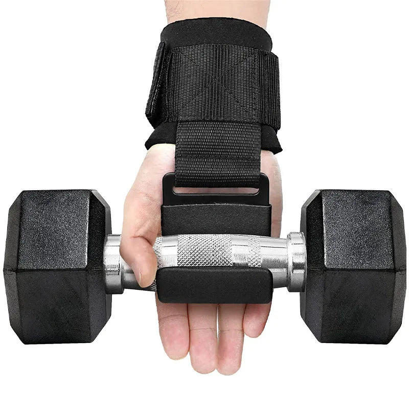 Black fitness wrist grip hook strap for pull-up training with horizontal bar