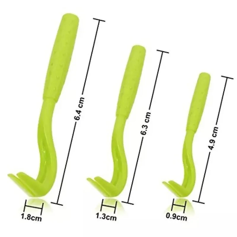 Blue and green plastic pet tick removal tools with hook design for cats and dogs