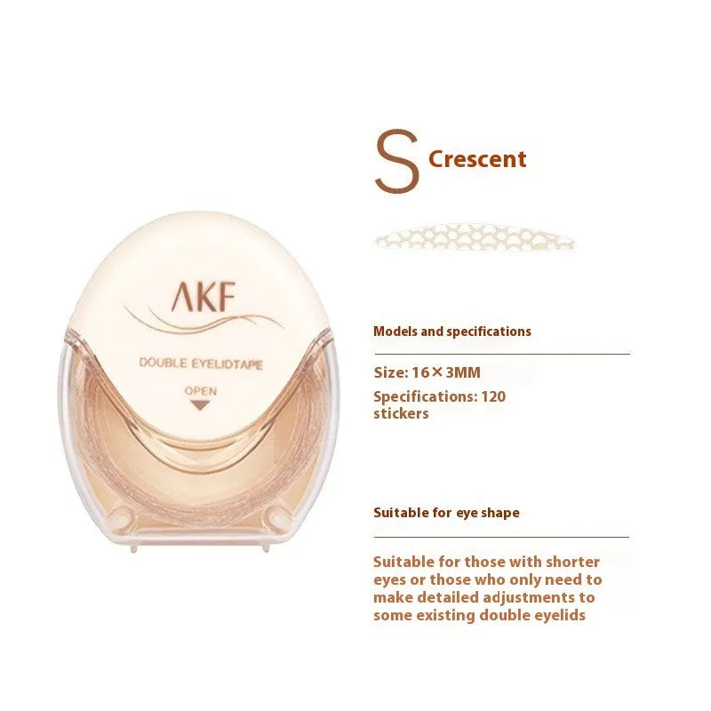 Roll of 120 invisible lace-textured double eyelid stickers in choice of Crescent or Olive shapes.