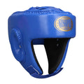 Red fully enclosed boxing helmet with integrated jaw protector for combat sports training