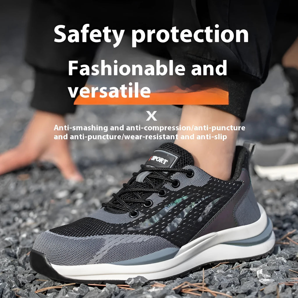 Men's black-grey electrician safety shoes with plastic toe cap and shoelace closure