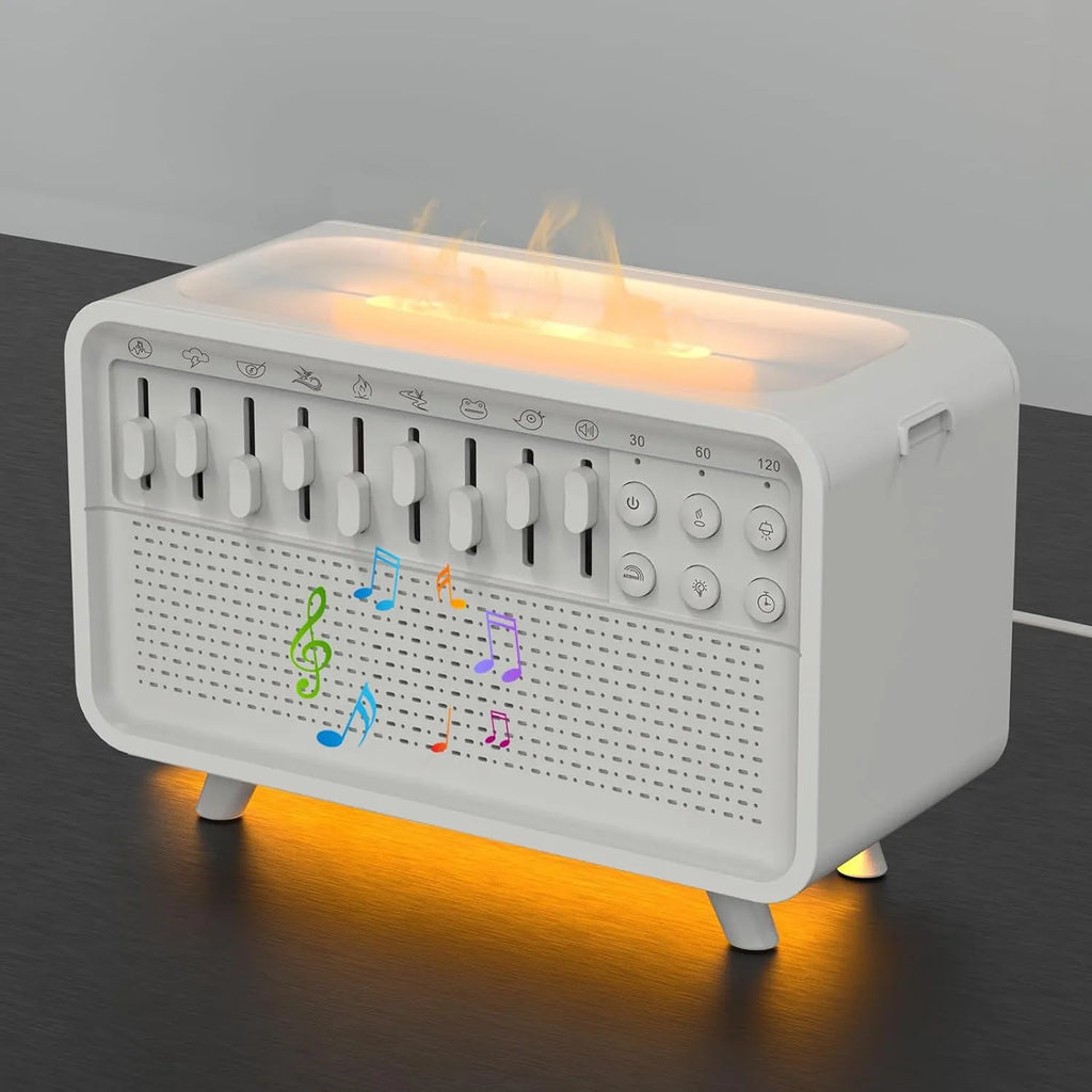 White geometric stereo Bluetooth speaker white noise sleep machine with humidifier and night light