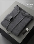 Men's light grey cashmere knitted hoodie and trousers casual winter set.